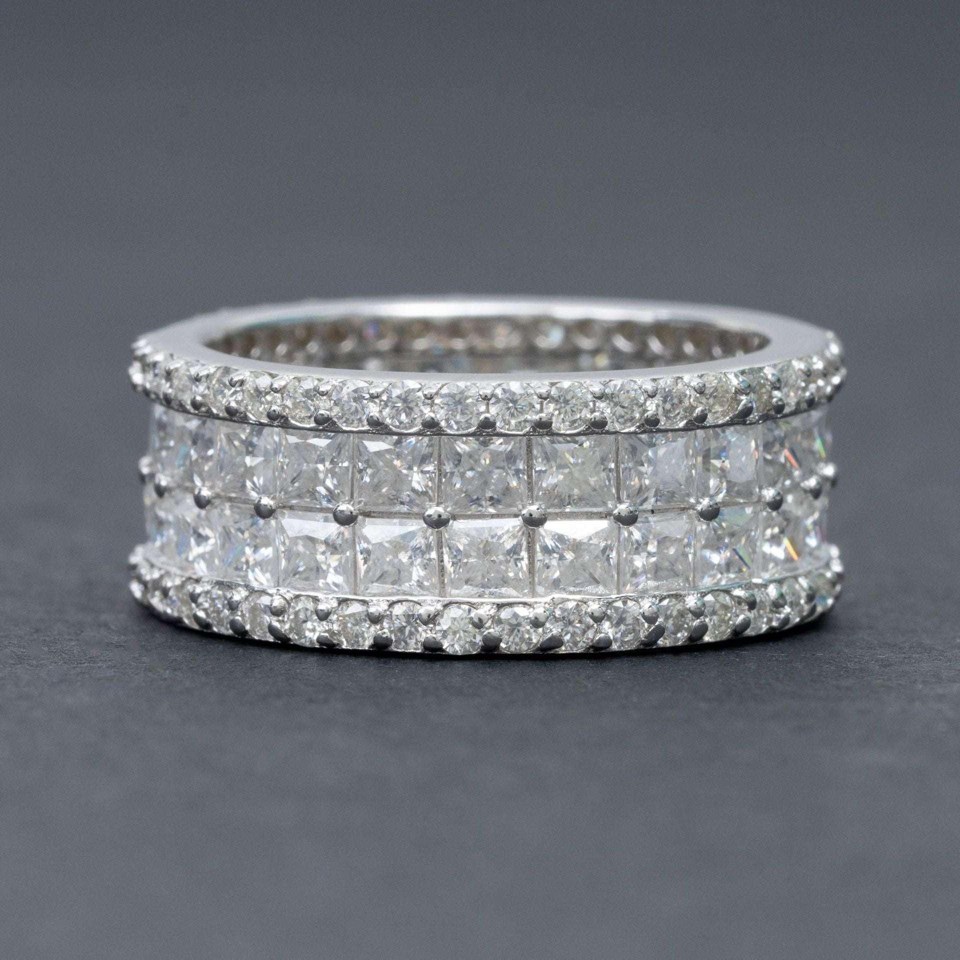 D-Color Princess-Cut Moissanite Ring | S925 Silver Unisex Iced Out Hip Hop Jewelry - CaratixJewelry