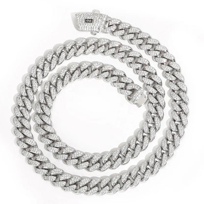 12mm Double-Row Moissanite Moroccan Cuban Chain in S925 Sterling Silver - CaratixJewelry