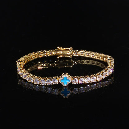 Custom S925 Silver Enamel Clover Bracelet | Chic Gold Chain Rapper Style Accents | Caratix - CaratixJewelry