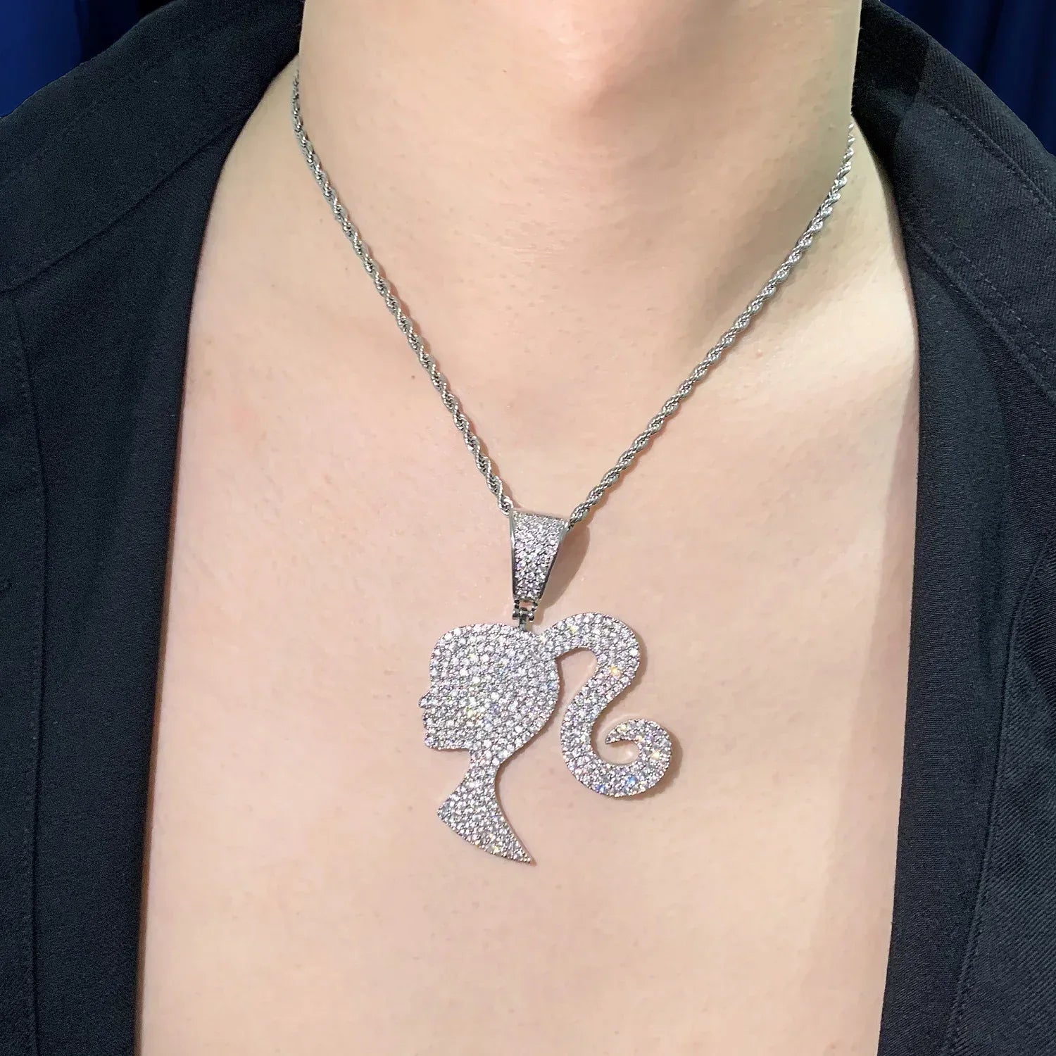 Barbie Pendant Necklace | CZ Iced Out Hip Hop Trendy Unisex Jewelry - CaratixJewelry