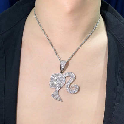 Barbie Pendant Necklace | CZ Iced Out Hip Hop Trendy Unisex Jewelry - CaratixJewelry