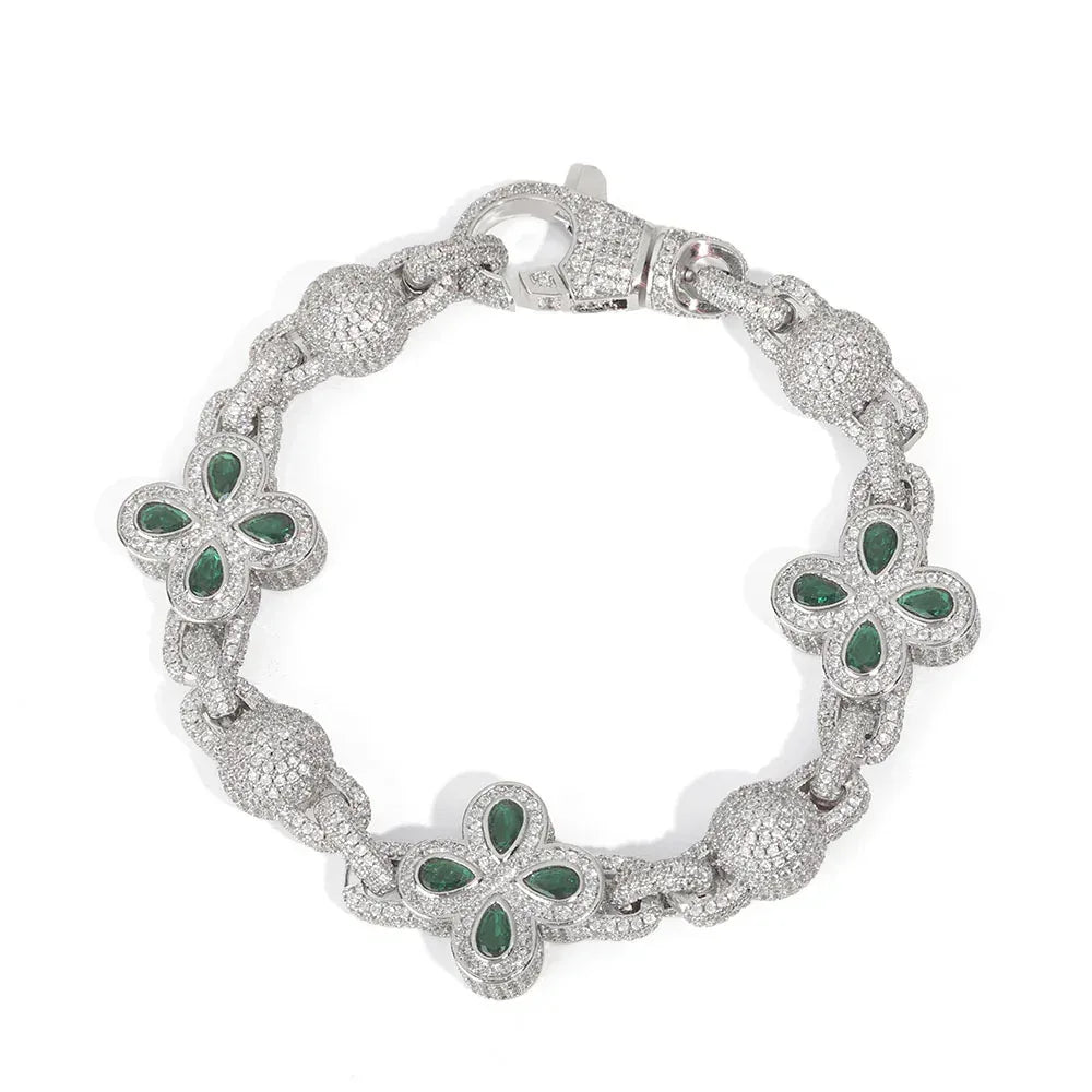 Multi-Color Clover Bubble Bracelet | Full Zircon Clasp 3D Ball Handpiece | Custom Rapper Chain Style | Caratix - CaratixJewelry