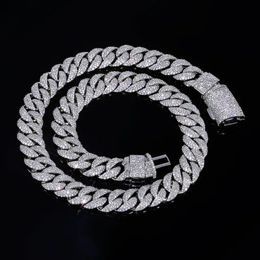 14mm Cuban Chain Necklace Zircon Flip Lock - CaratixJewelry