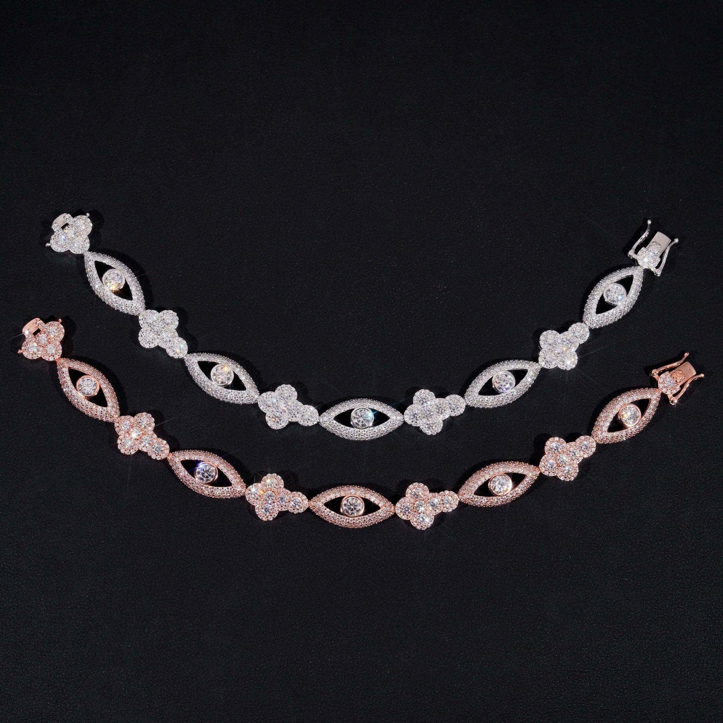 Moissanite Eye & Cross Cuban Link Bracelet – S925 Sterling Silver Iced-Out Hip Hop Streetwear Jewelry - CaratixJewelry