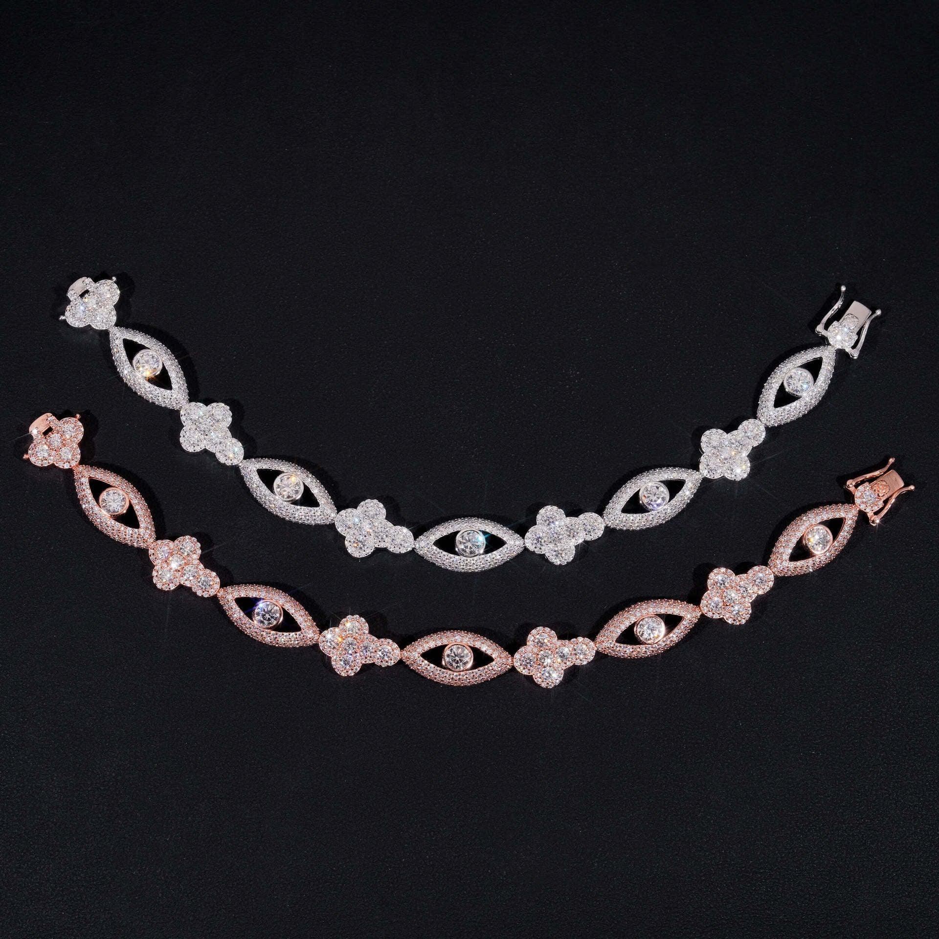 Moissanite Eye & Cross Cuban Link Bracelet – S925 Sterling Silver Iced-Out Hip Hop Streetwear Jewelry - CaratixJewelry