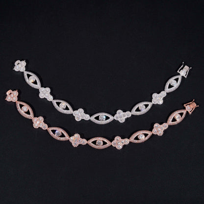 Moissanite Eye & Cross Cuban Link Bracelet – S925 Sterling Silver Iced-Out Hip Hop Streetwear Jewelry - CaratixJewelry