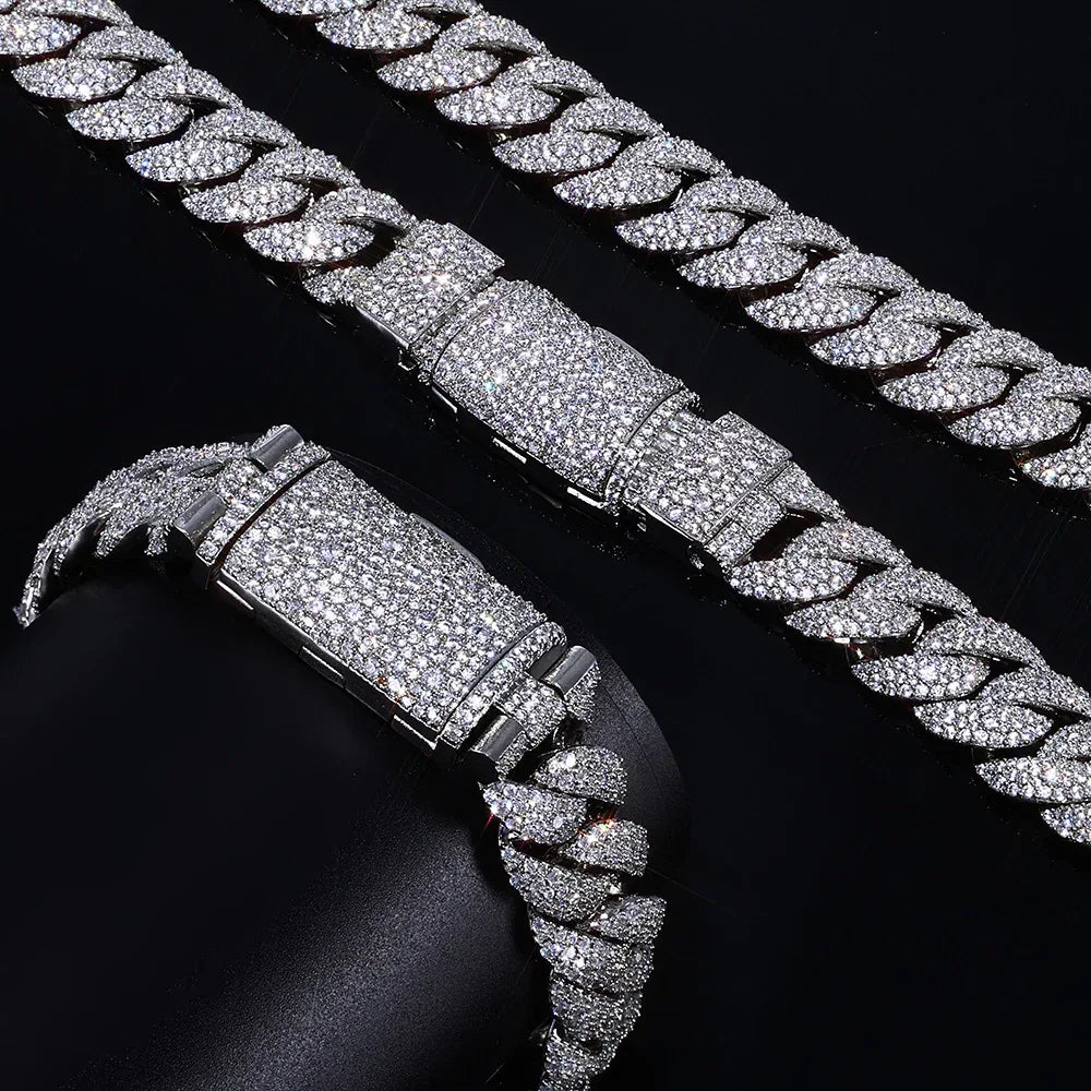 14mm Iced Out Cuban Chain Necklace Zircon Rapper - CaratixJewelry