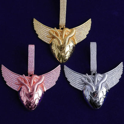 Men's "Freedom & Passion" Necklace | Premium Real Copper CZ Angel Wings - CaratixJewelry