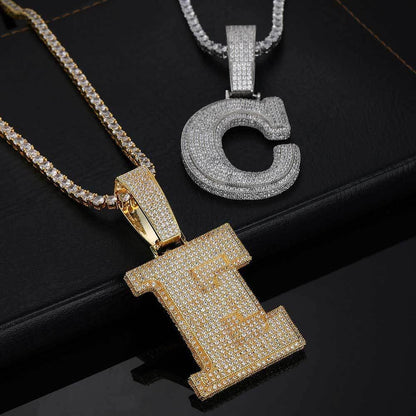 Letter Pendant Necklace with Copper Frame and Zircon Stones for Men | Caratix Jewelry - CaratixJewelry