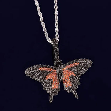 Luxury Multi-Color Iced Out Butterfly Pendant | Unisex Rainbow Zircon Animal Necklace | Premium Copper Hip Hop Butterfly Bling | Senior Sense Jewelry | Caratix - CaratixJewelry