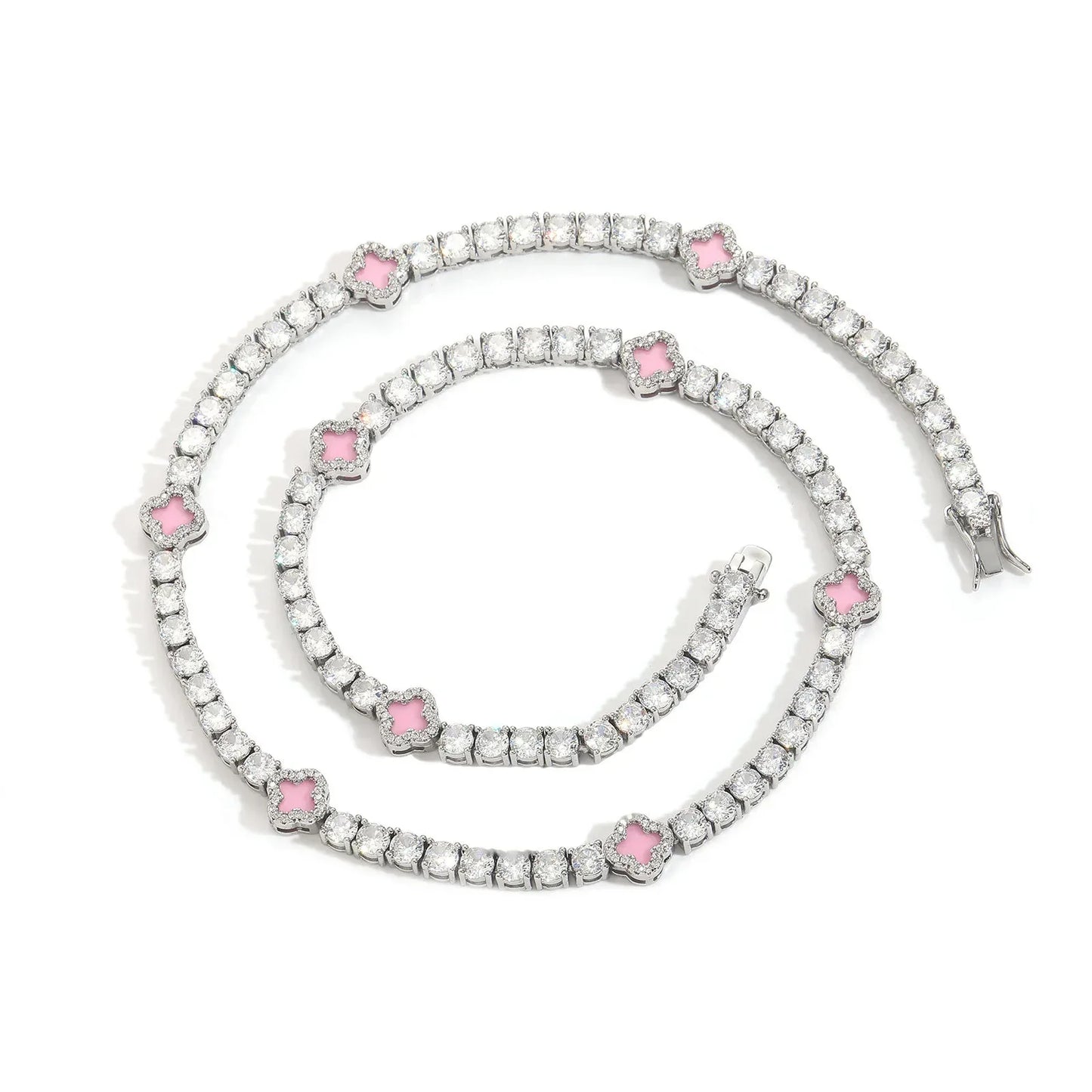 Exquisite Pink Clover Zircon Tennis Necklace | Women's Luxury Bling Jewelry Choker | Caratix - CaratixJewelry