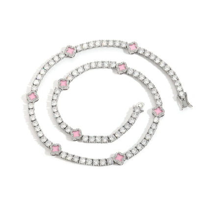 Exquisite Pink Clover Zircon Tennis Necklace | Women's Luxury Bling Jewelry Choker | Caratix - CaratixJewelry