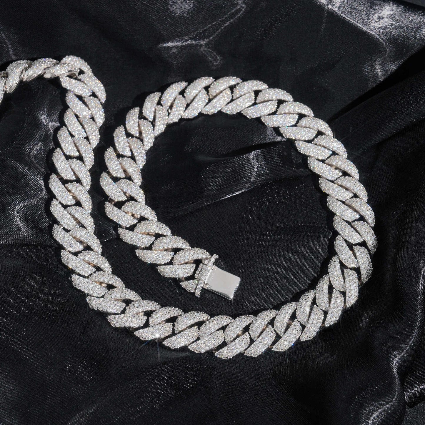 16mm Triple-Row Crescent Moissanite Cuban Link Chain – S925 Sterling Silver Iced-Out Hip Hop Men’s Streetwear Necklace - CaratixJewelry