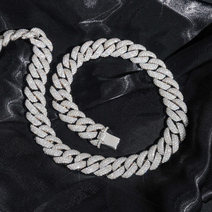 16mm Triple-Row Crescent Moissanite Cuban Link Chain – S925 Sterling Silver Iced-Out Hip Hop Men’s Streetwear Necklace - CaratixJewelry