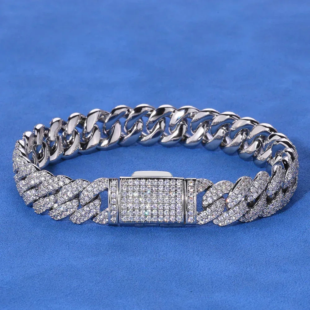 10mm Iced Out Cuban Bracelet Double Row Zircon Rapper - CaratixJewelry