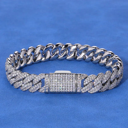 10mm Iced Out Cuban Bracelet Double Row Zircon Rapper - CaratixJewelry