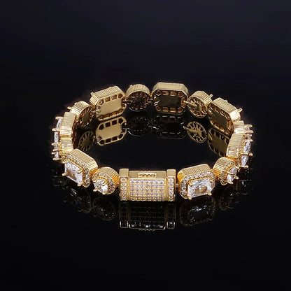 10mm Mixed Link Iced Out Cuban Chain Bracelet with Zircon | Flip Clasp Unisex Trendy Jewelry | Caratix Jewelry - CaratixJewelry
