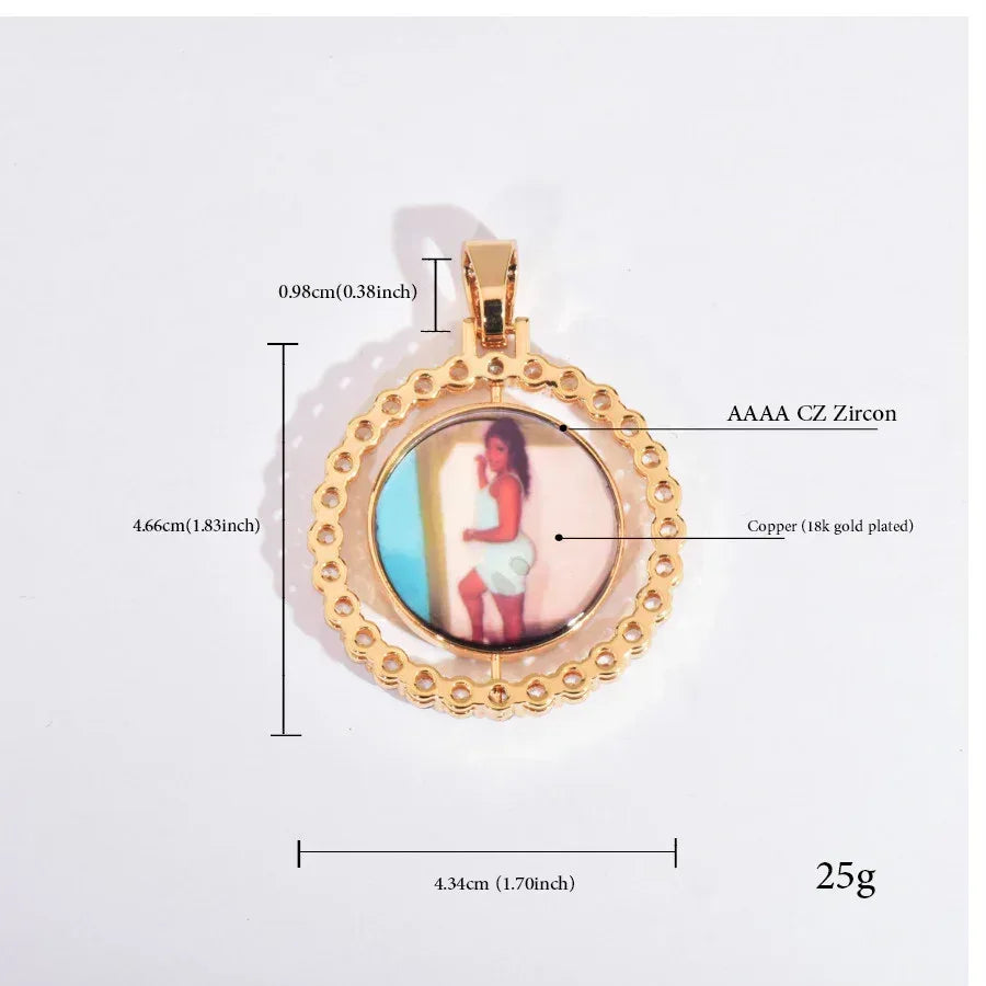 Spinning Photo Pendant Necklace | Iced Out CZ Custom Picture Hip Hop Jewelry - CaratixJewelry