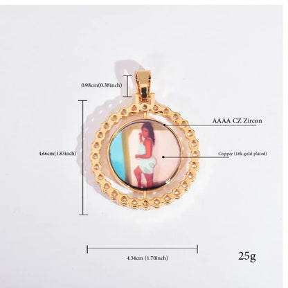 Spinning Photo Pendant Necklace | Iced Out CZ Custom Picture Hip Hop Jewelry - CaratixJewelry