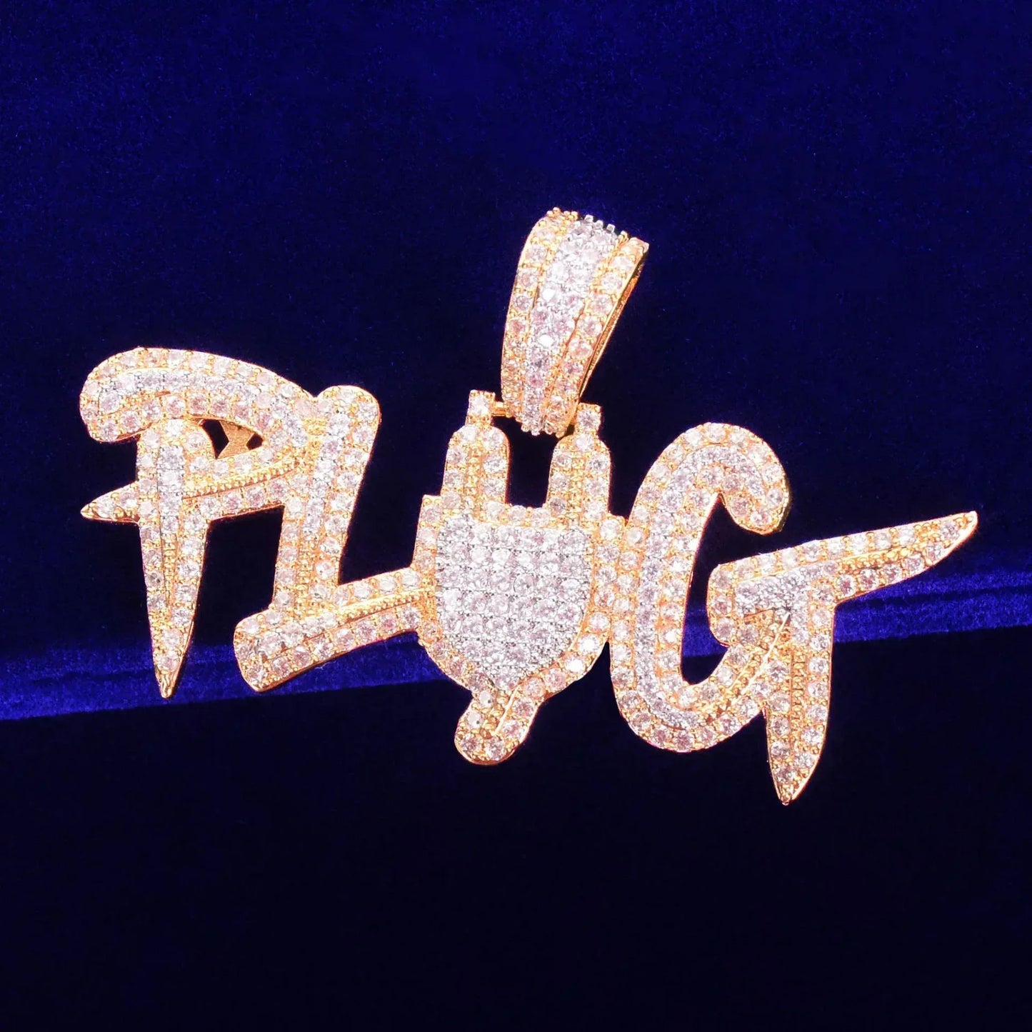 Iced Out "PLUG" Letter Pendant | Men's Hip Hop Word Necklace | Premium Copper CZ Trap Jewelry | The Source Bling | Caratix - CaratixJewelry