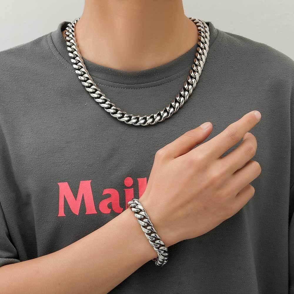 Stainless Steel Titanium Cuban Link Zircon Hip Hop Bracelet Double-Sided Clasp for Men | Caratix Jewelry - CaratixJewelry