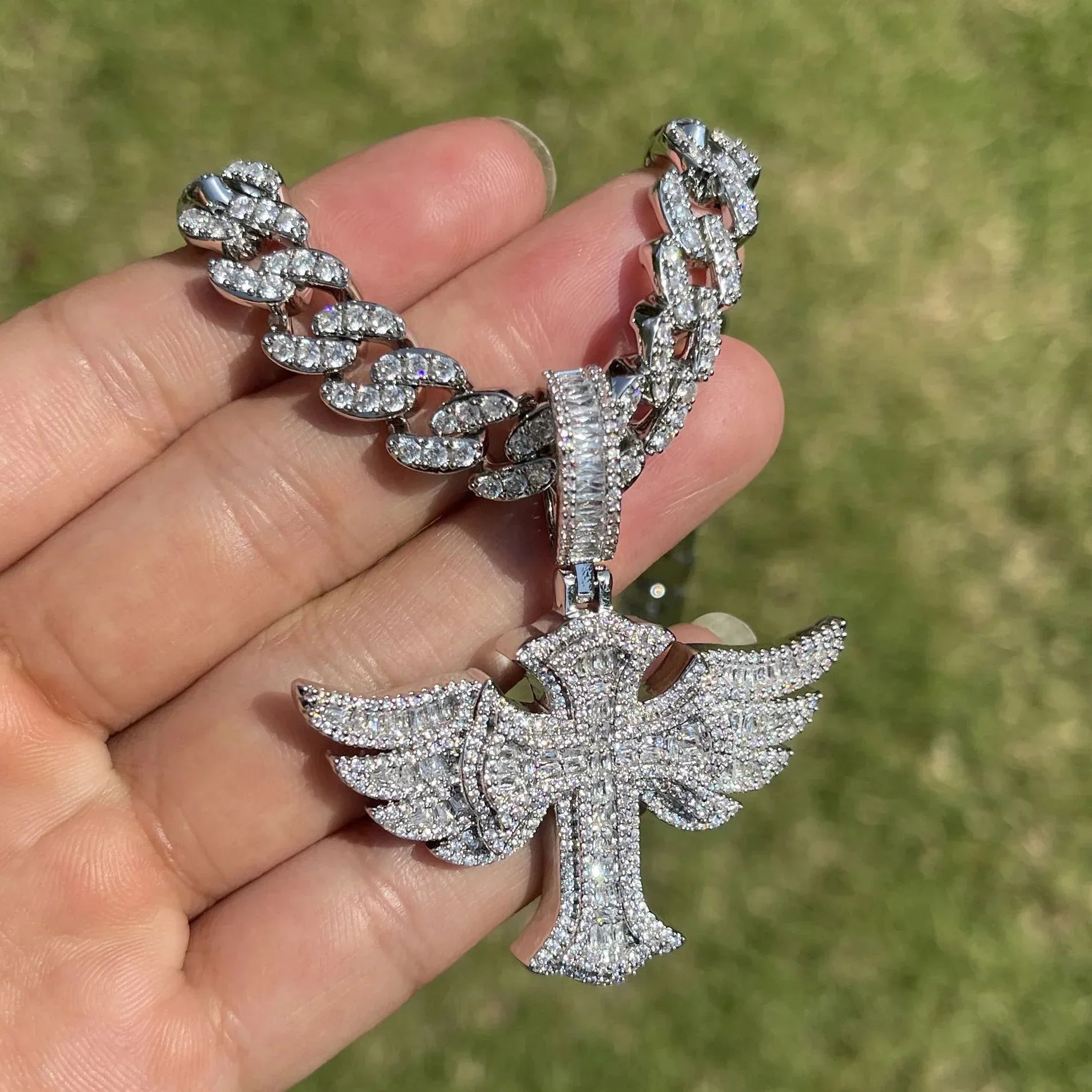 Luxury Iced Out Angel Wings Cross Pendant for Men | Hip Hop Pave CZ Jewelry | Trendy Winged Cross Ice Pendant | Fashion Necklace | Caratix - CaratixJewelry