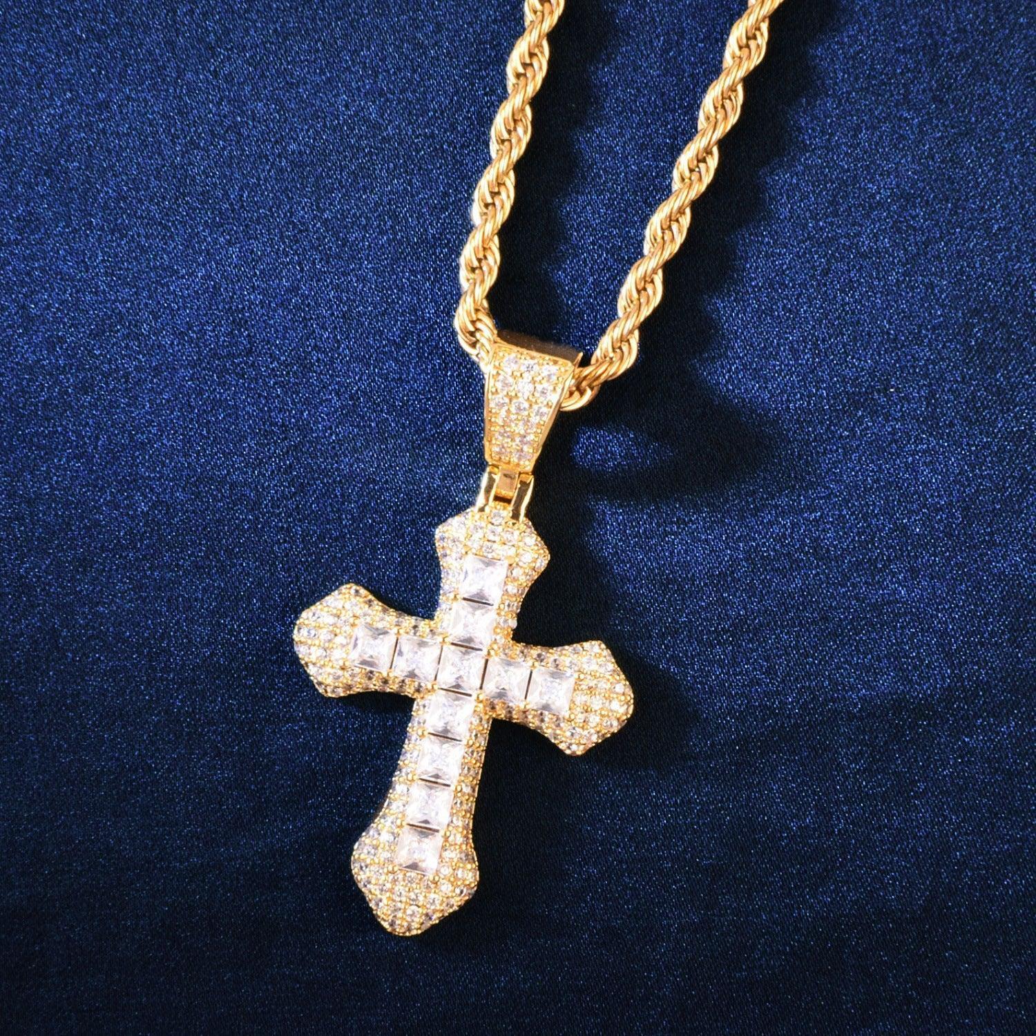 Large Cross Pendant Necklace | CZ Iced Out Hip Hop Chain - CaratixJewelry