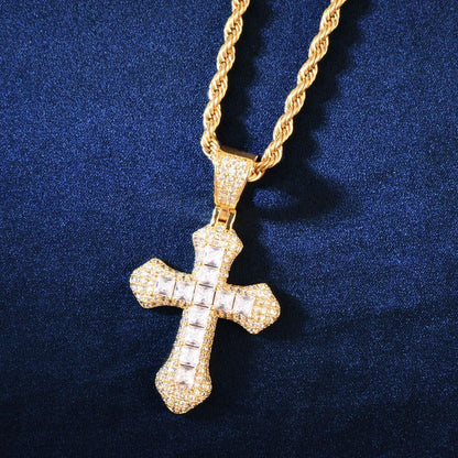 Large Cross Pendant Necklace | CZ Iced Out Hip Hop Chain - CaratixJewelry