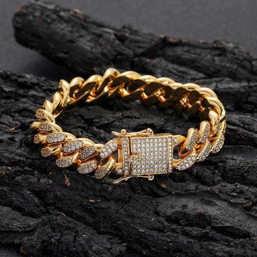 12mm Iced Out Cuban Chain Zircon Rapper Bracelet for Men | Caratix Jewelry - CaratixJewelry