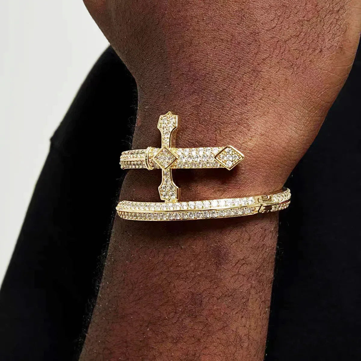 Justice Sword Bangle Bracelet with Copper & Zircon | Iced Out Trendy Jewelry | Caratix Jewelry - CaratixJewelry