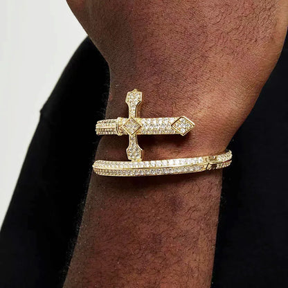 Justice Sword Bangle Bracelet with Copper & Zircon | Iced Out Trendy Jewelry | Caratix Jewelry - CaratixJewelry