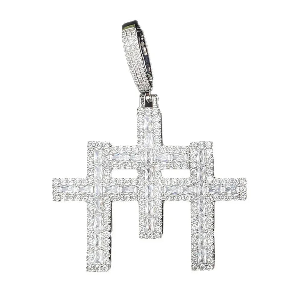 Iced Out 3-in-1 Triple Cross Pendant | Men's Super Combo Stacked Necklace - CaratixJewelry