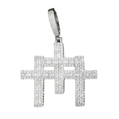 Iced Out 3-in-1 Triple Cross Pendant | Men's Super Combo Stacked Necklace - CaratixJewelry