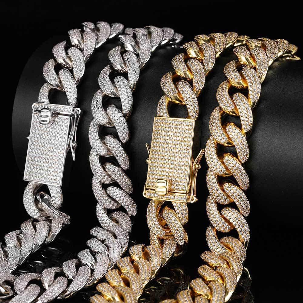18mm Triple Row Iced Out Cuban Chain Micro Pave Zircon Necklace - CaratixJewelry