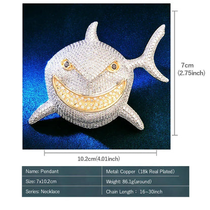 Iced Out Shark Pendant Necklace | CZ Hip Hop Men’s Streetwear Nightclub Jewelry - CaratixJewelry