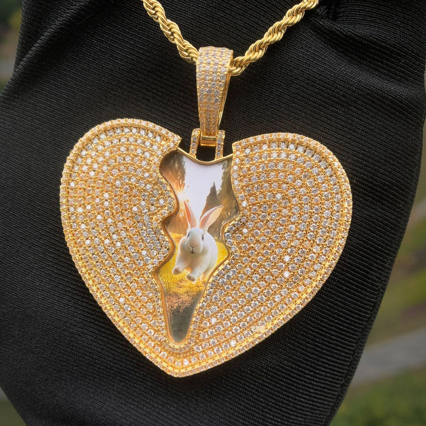 Broken Heart Photo Pendant | Iced Out CZ Custom Picture Hip Hop Necklace - CaratixJewelry