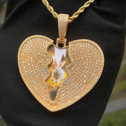 Broken Heart Photo Pendant | Iced Out CZ Custom Picture Hip Hop Necklace - CaratixJewelry