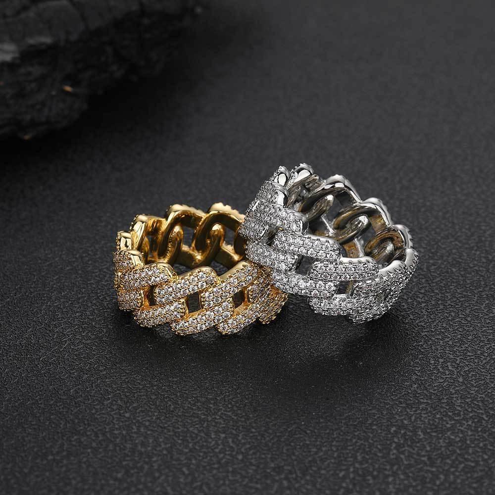 11mm -Shaped Cuban Zircon Ring with Copper Setting for Men | Trendy Hip Hop Jewelry | Caratix Jewelry - CaratixJewelry