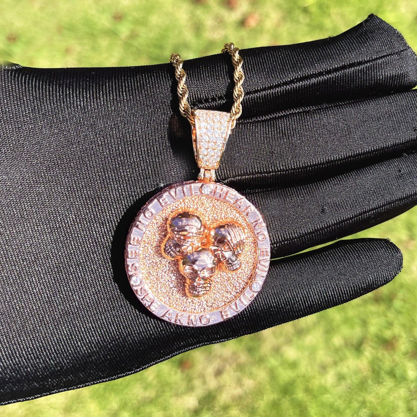 Men's Hardcore Hip Hop Necklace | Premium Copper CZ Skeleton Jewelry - CaratixJewelry