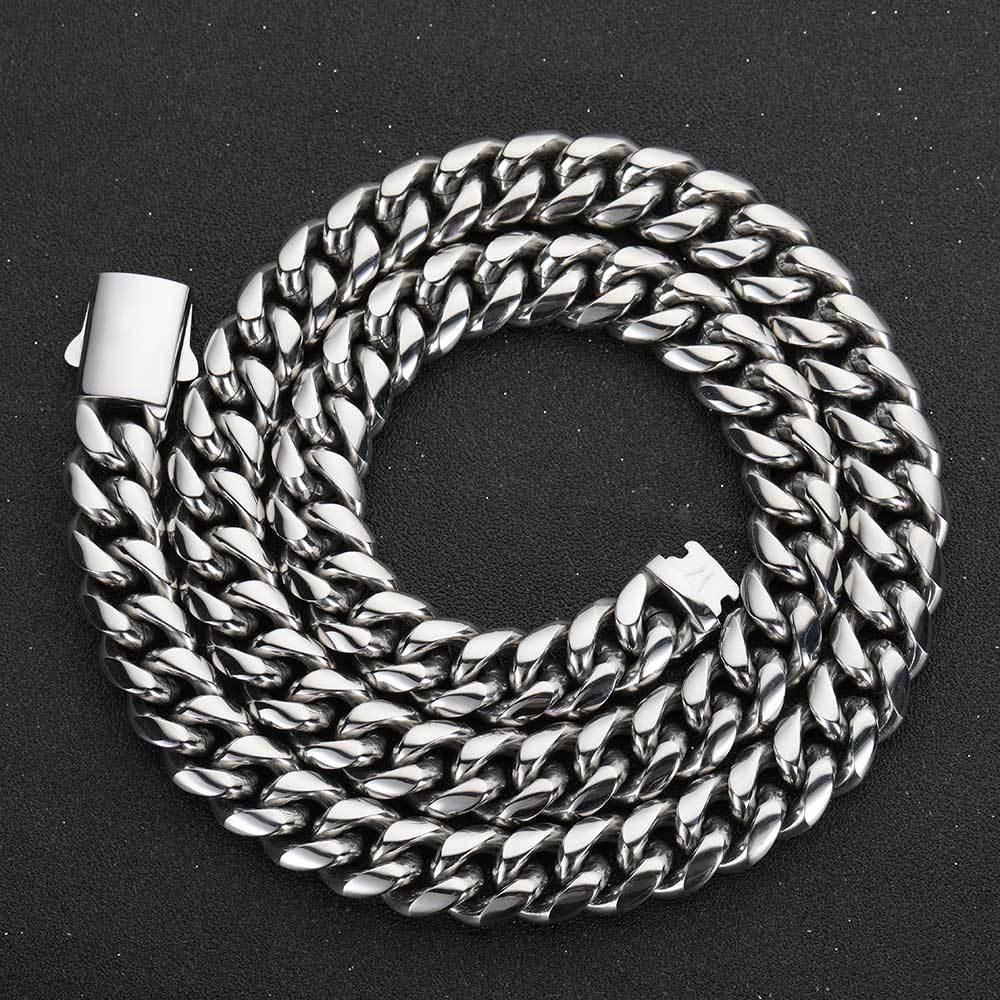 Stainless Steel Cuban Chain Necklace with Spring Clasp Hip Hop Style for Men | Caratix Jewelry - CaratixJewelry