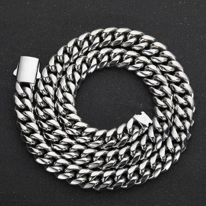Stainless Steel Cuban Chain Necklace with Spring Clasp Hip Hop Style for Men | Caratix Jewelry - CaratixJewelry