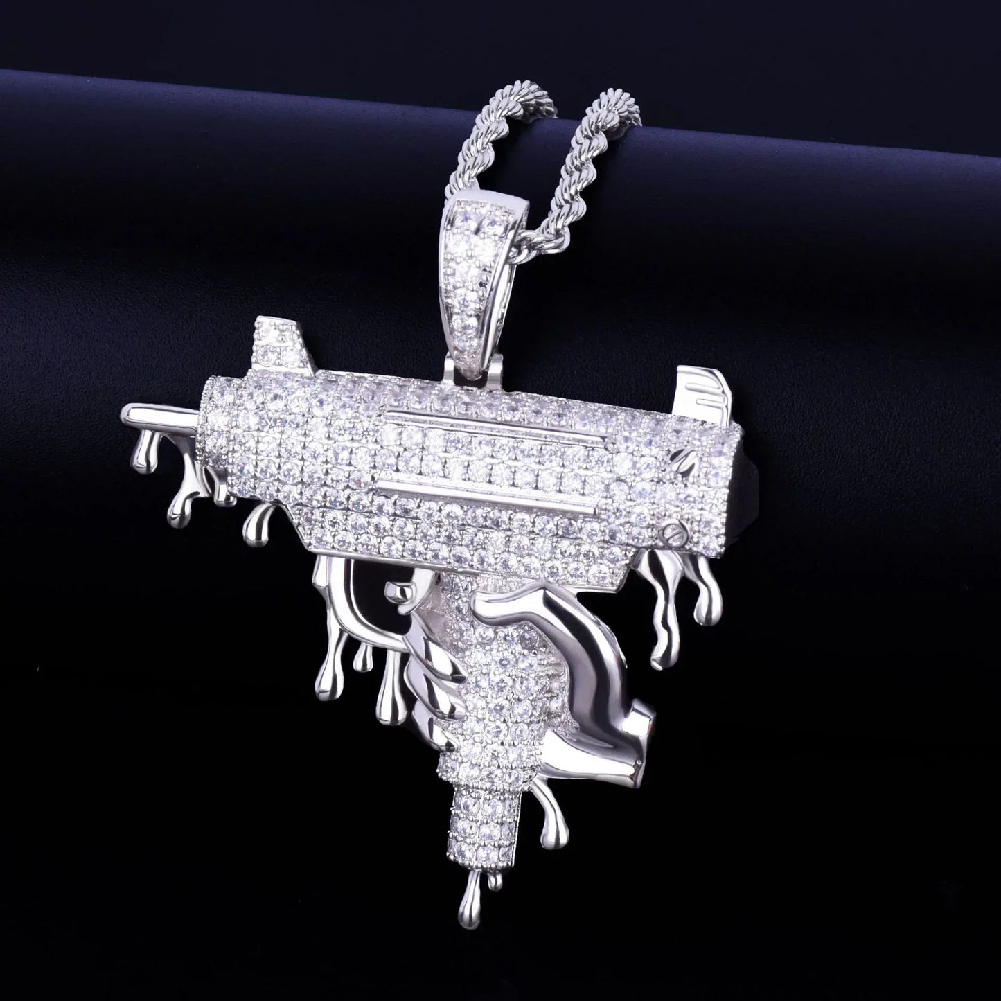 Men's Dripping Squirt Gun Necklace | Premium Copper CZ Streetwear Bling Caratix - CaratixJewelry