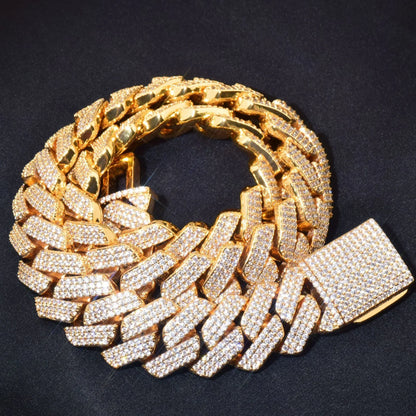 20mm 3Row Curved Gold Cuban Chain Necklace - CaratixJewelry