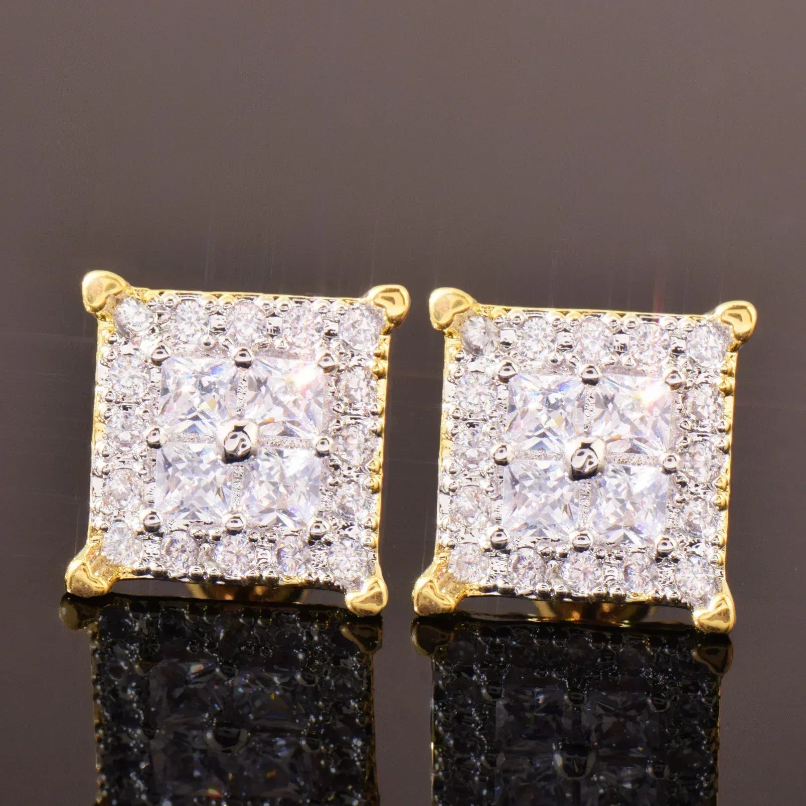 Iced Out Square Stud Earrings with Zircon | Trendy & Minimalist Hip Hop Jewelry | Caratix Jewelry - CaratixJewelry