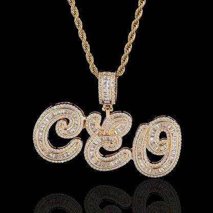 Calligraphy Letter Pendant Necklace with Micro-Pave T-Shaped Zircon Stones for Men | Caratix Jewelry - CaratixJewelry