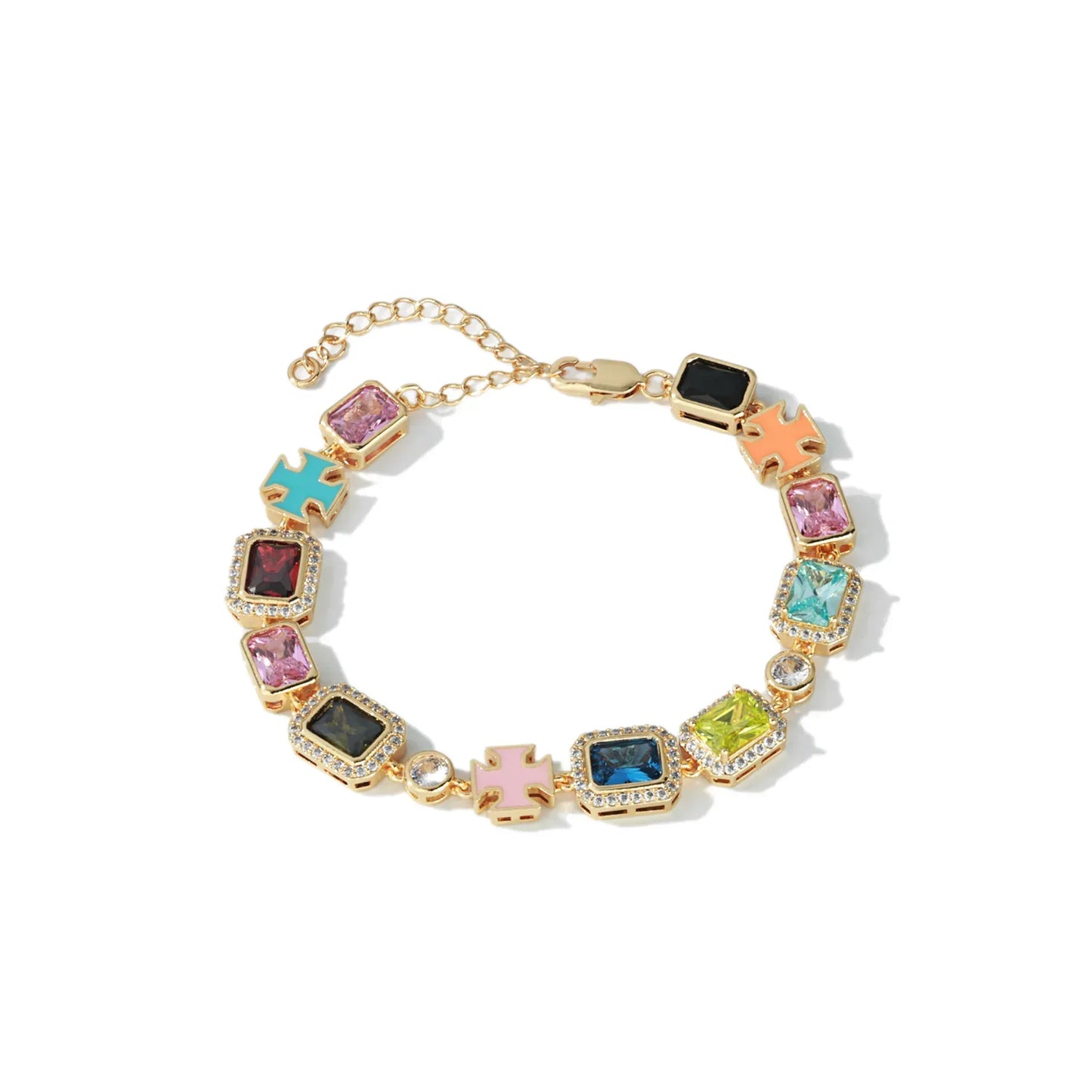 Drip Cross Pendant Colorful Gemstone Hip Hop Bracelet Gold Chain Rapper Style for Men | Caratix Jewelry - CaratixJewelry