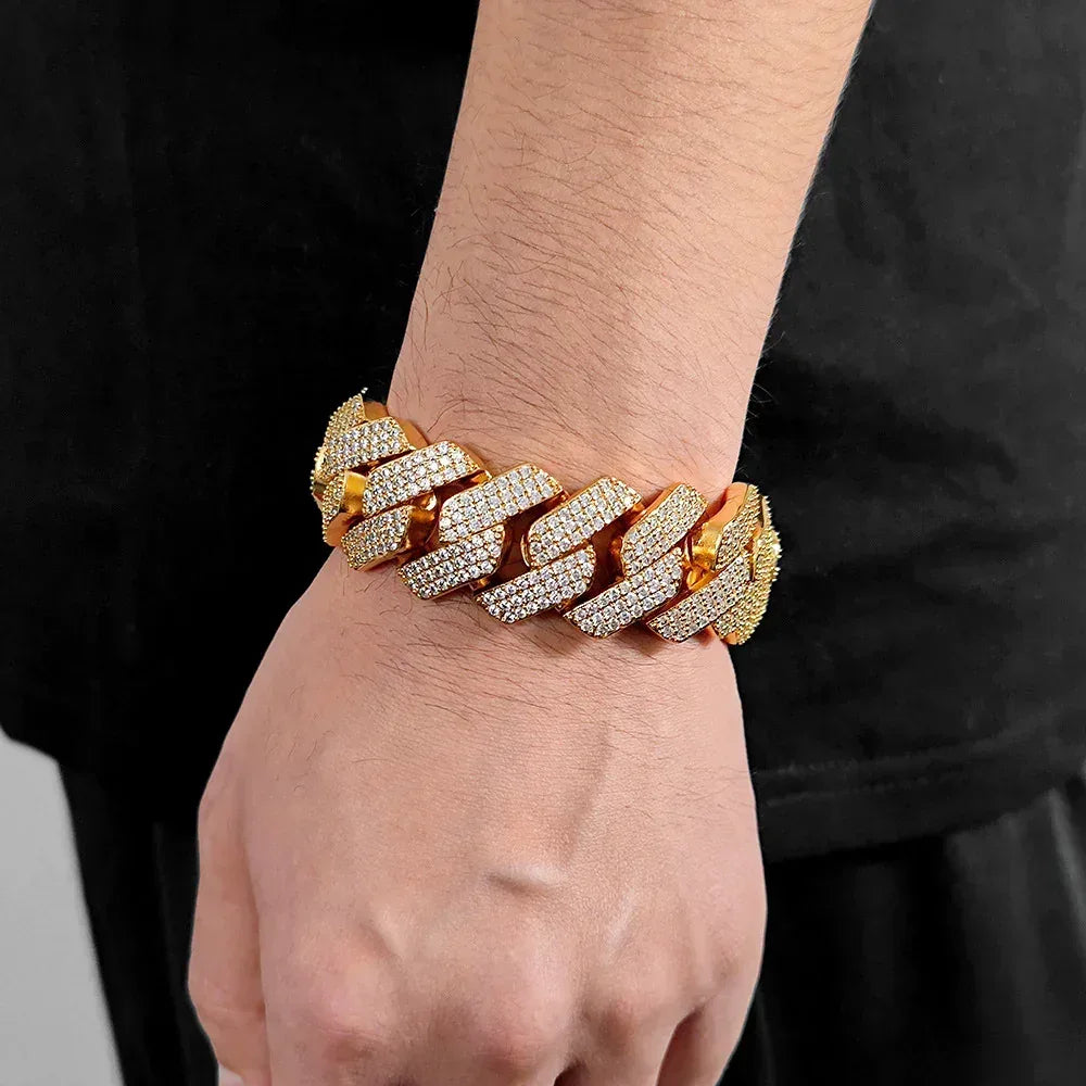 25mm Triple Row Iced-Out Cuban Link Bracelet - CaratixJewelry