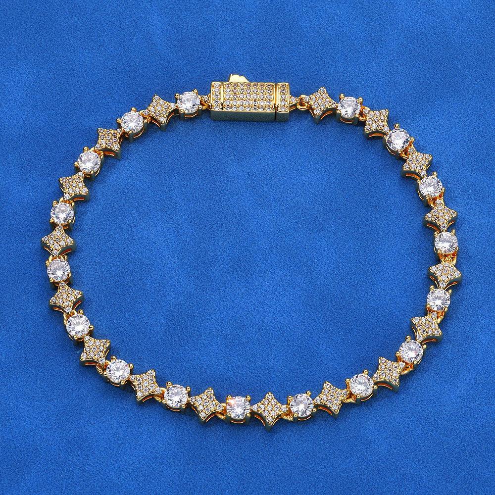 Custom 6mm 18K Gold Moissanite Star Bracelet | Women's Luxury Hip Hop Bling | Caratix - CaratixJewelry