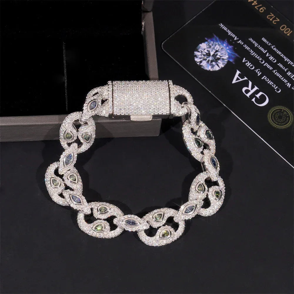 15mm Moissanite Eye Cuban Link Bracelet | S925 Silver Hip Hop Jewelry - CaratixJewelry