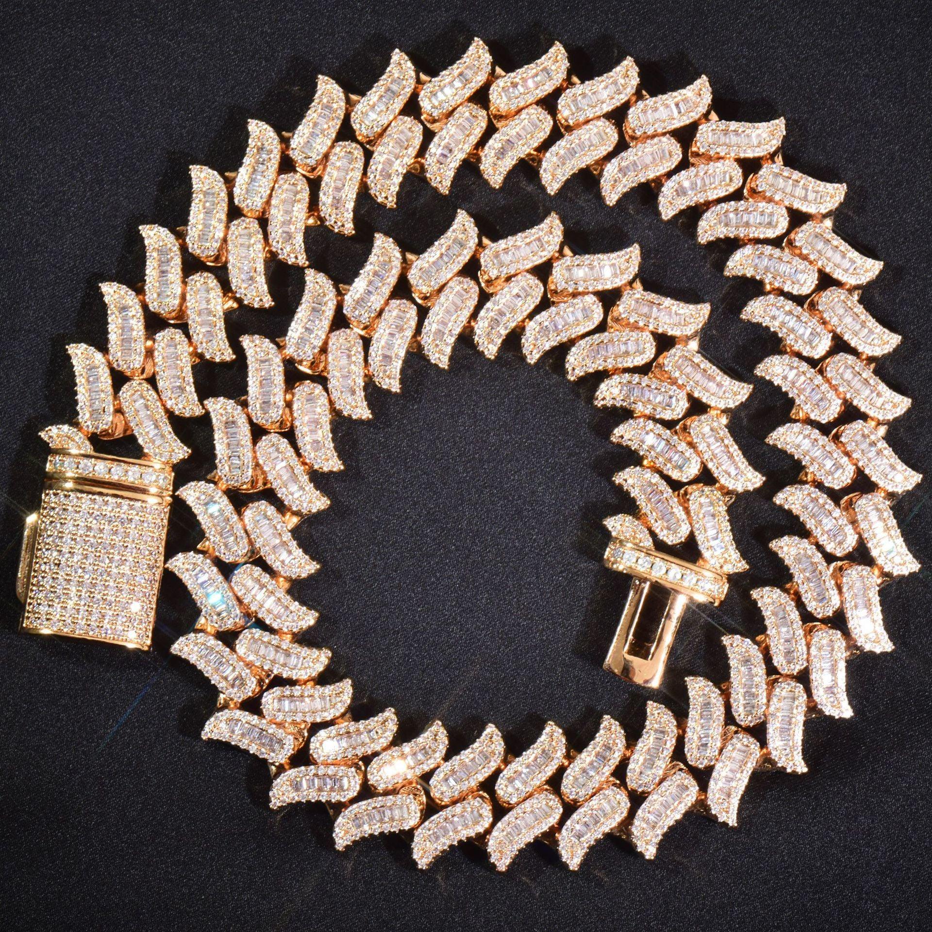 15mm Beard Step Cut Cuban Chain Necklace with Copper & Zircon - CaratixJewelry